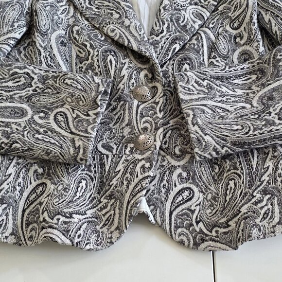 Trina Turk Blazer Womens 2 Gray Silver Paisley LS Cotton Wool Blend Party Boho - Picture 9 of 16